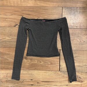 Edikted Black and White Off-Shoulder Striped Long Sleeve Top